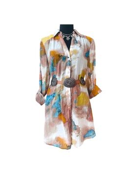 INC ~ International Concepts Colorful Sheer Long Sleeve Dress/Shirt size M